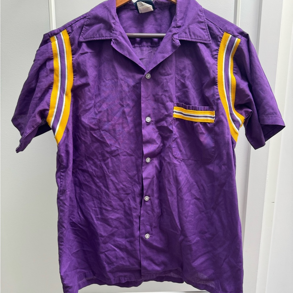 Vintage lakers Purple Men's button down Shirt with Yellow Stripes